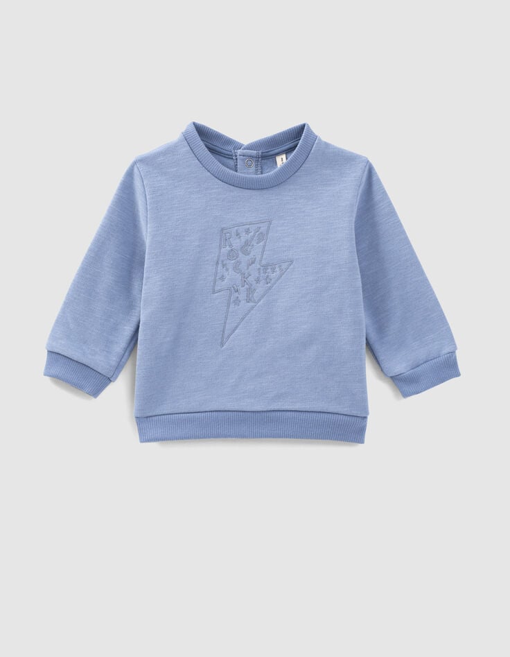 ikks Sweat bleu moyen brodé éclair en molleton bio bébé