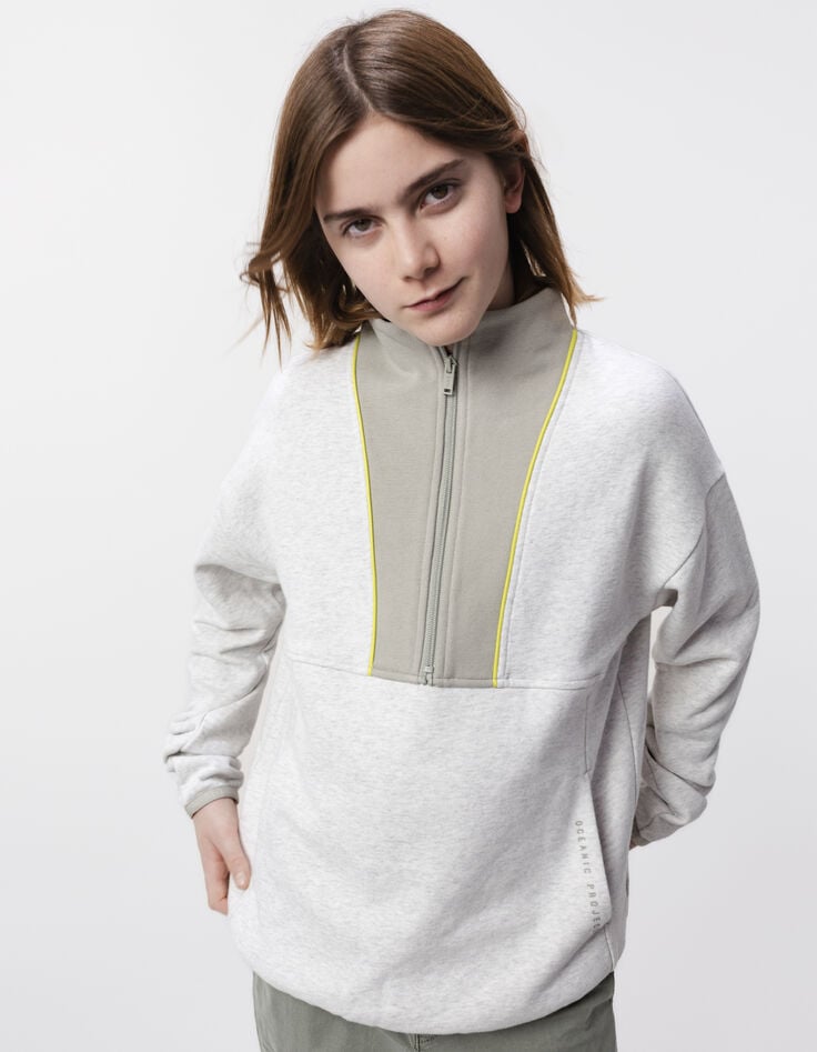 Ikks Sweat Camionneur Gris Et Kaki Passepoil Anis Garçon