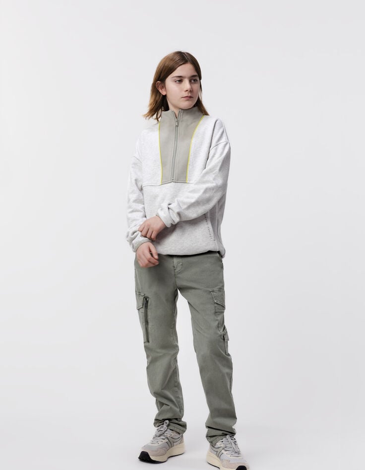 ikks Sweat camionneur gris et kaki passepoil anis garçon