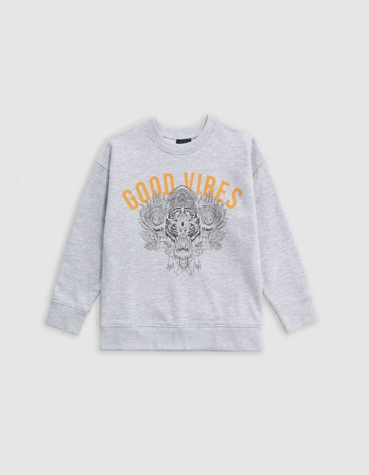 Ikks Sweat Gris Visuel Tigre-masque Balinais Garçon