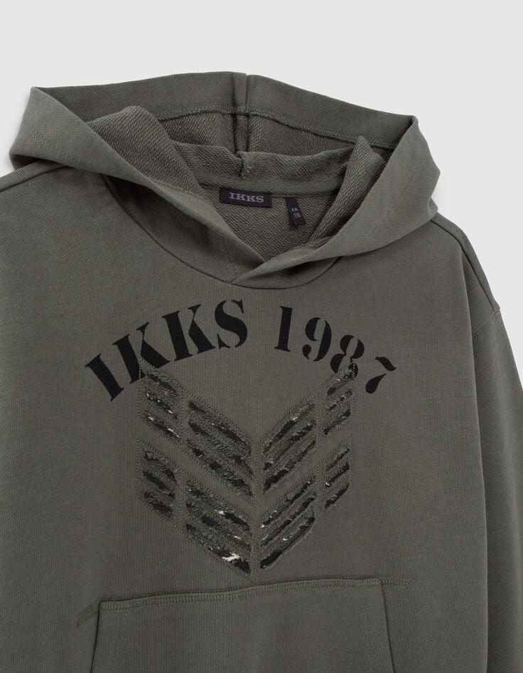 Ikks Sweat Kaki Chevrons Usés Sur Motif Camouflage Garçon