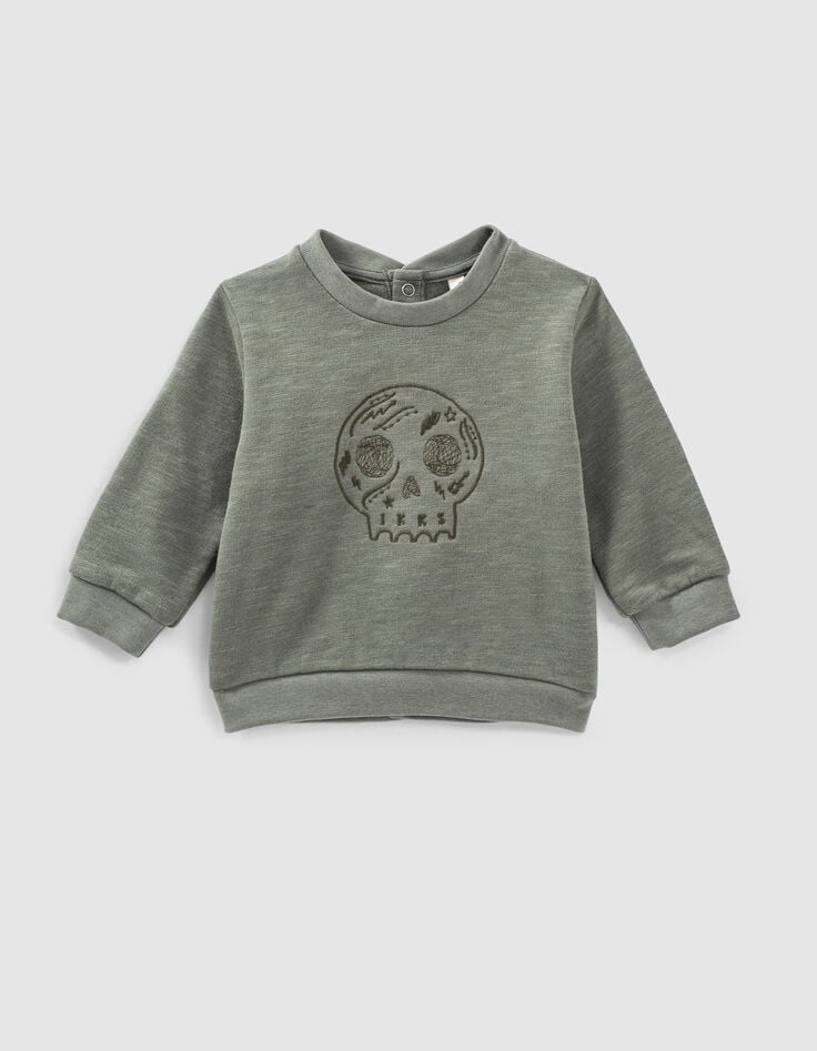 ikks Sweat kaki clair brodé skull en molleton bio bébé