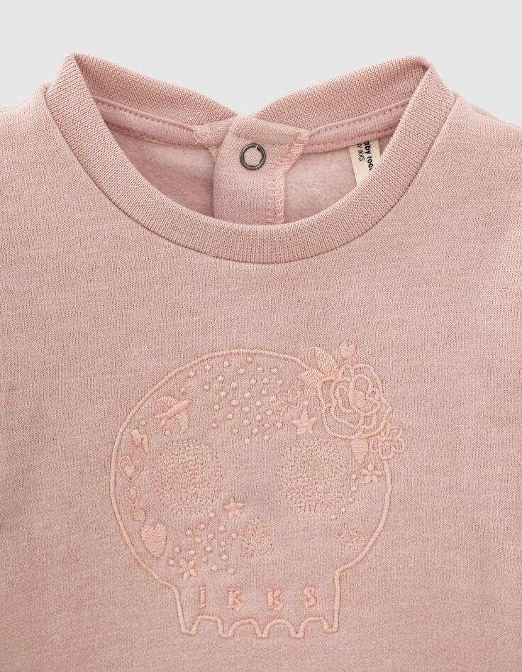 Ikks Sweat Rose Pâle Brodé Skull En Molleton Bio Bébé
