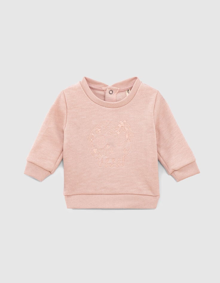Ikks Sweat Rose Pâle Brodé Skull En Molleton Bio Bébé
