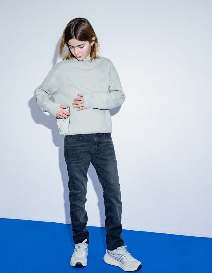 Ikks Sweat Vert Coton Bio Poche Zippée Bi-matière Garçon