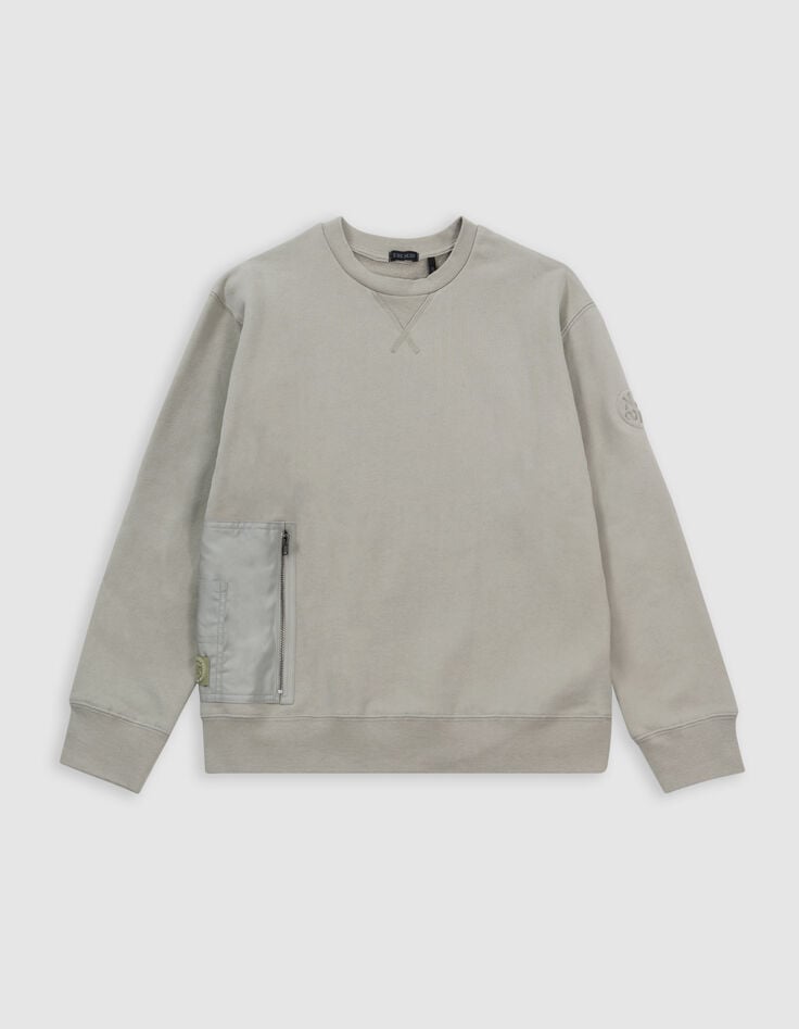 Ikks Sweat Vert Coton Bio Poche Zippée Bi-matière Garçon