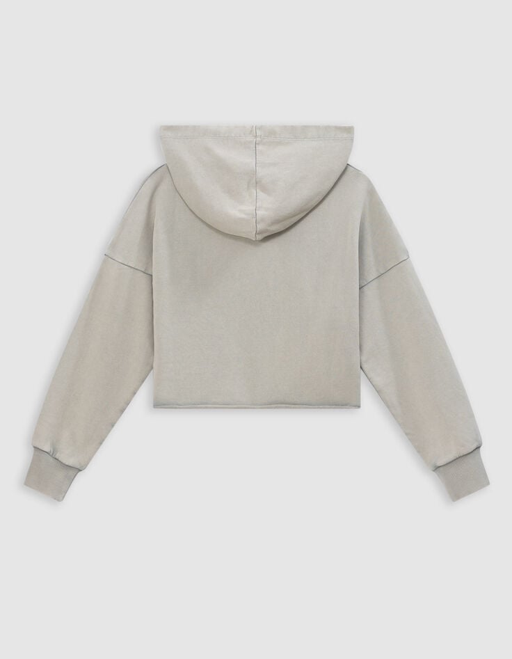 Ikks Sweat Vert Cropped à Capuche Message Pailleté Fille