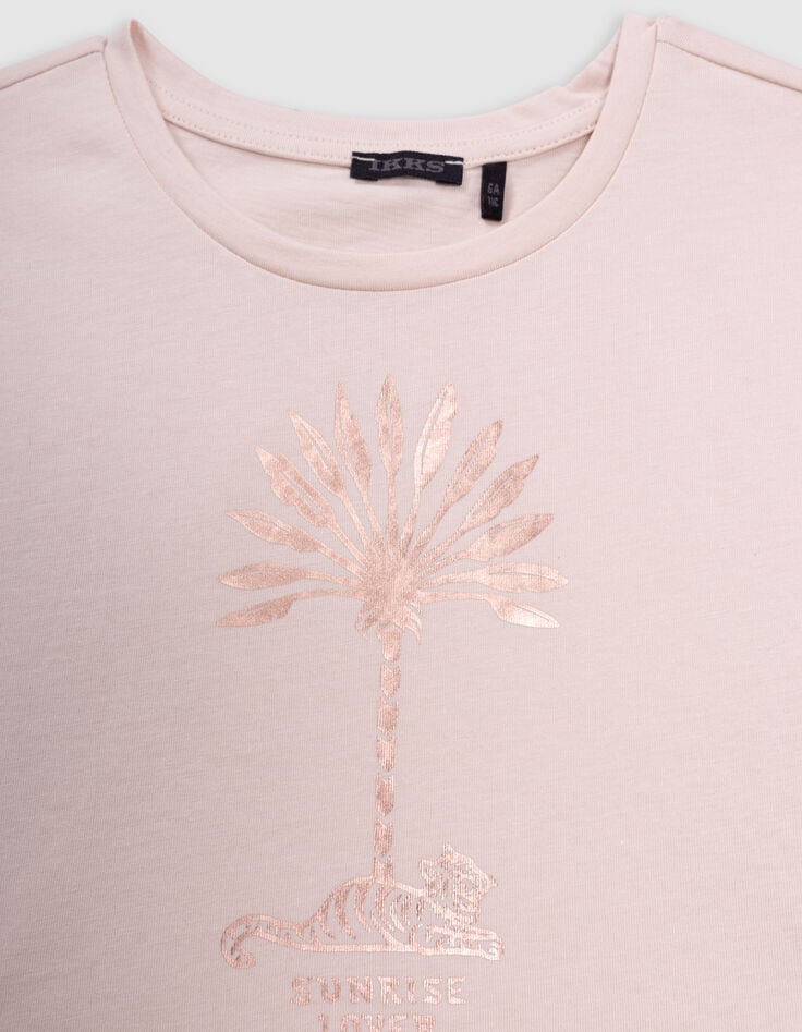 Ikks T-shirt Beige Coton Bio Palmier-tigre Copper Fille