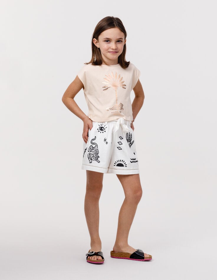 ikks T-shirt beige coton bio palmier-tigre copper fille