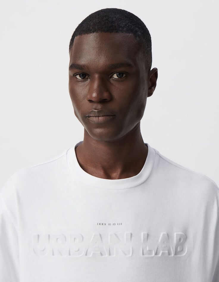 Ikks T-shirt Blanc à Message Embossé DRY FAST Homme