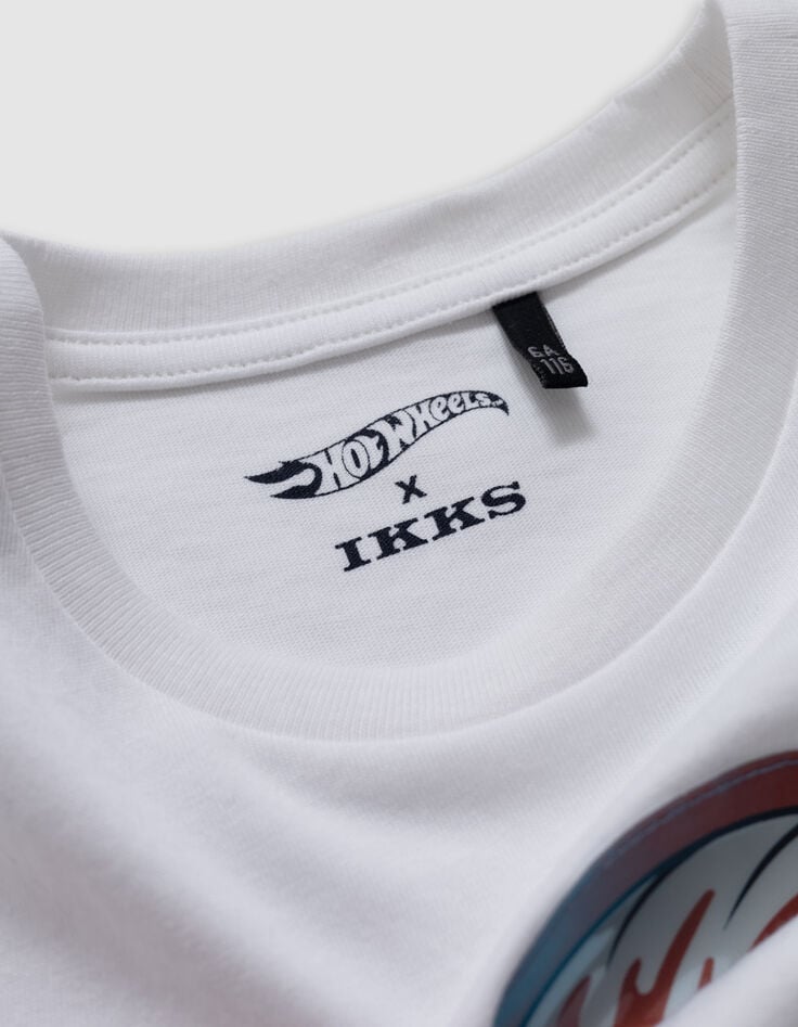 Ikks T-shirt Blanc Bio Badge HOT WHEELS X IKKS Garçon