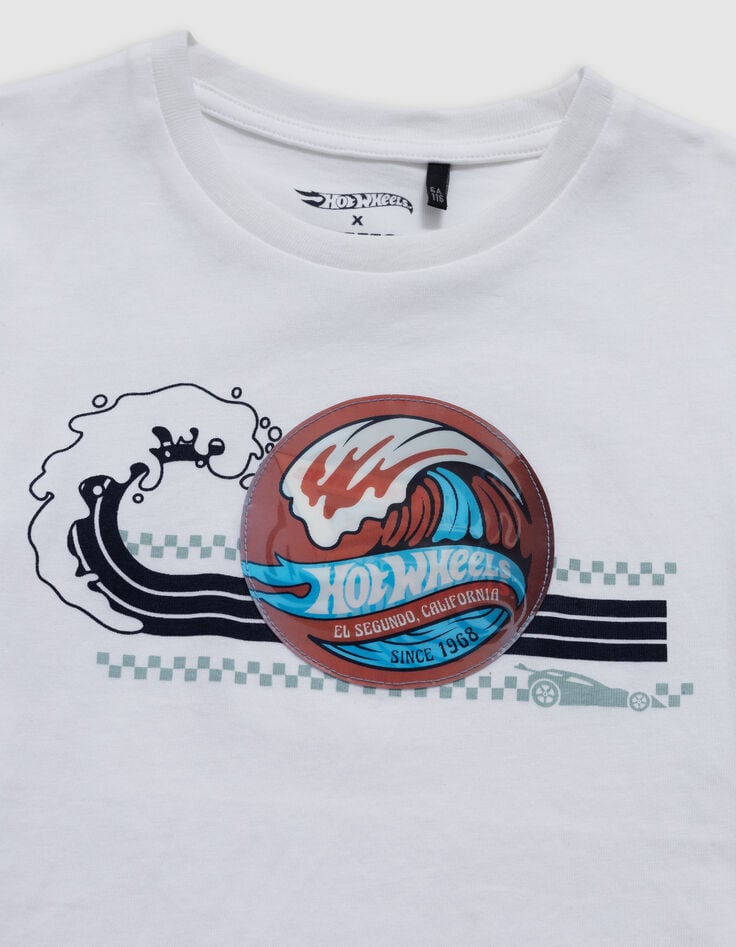 Ikks T-shirt Blanc Bio Badge HOT WHEELS X IKKS Garçon