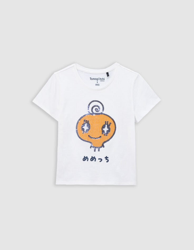 ikks T-shirt blanc bio sequins TAMAGOTCHI x IKKS fille