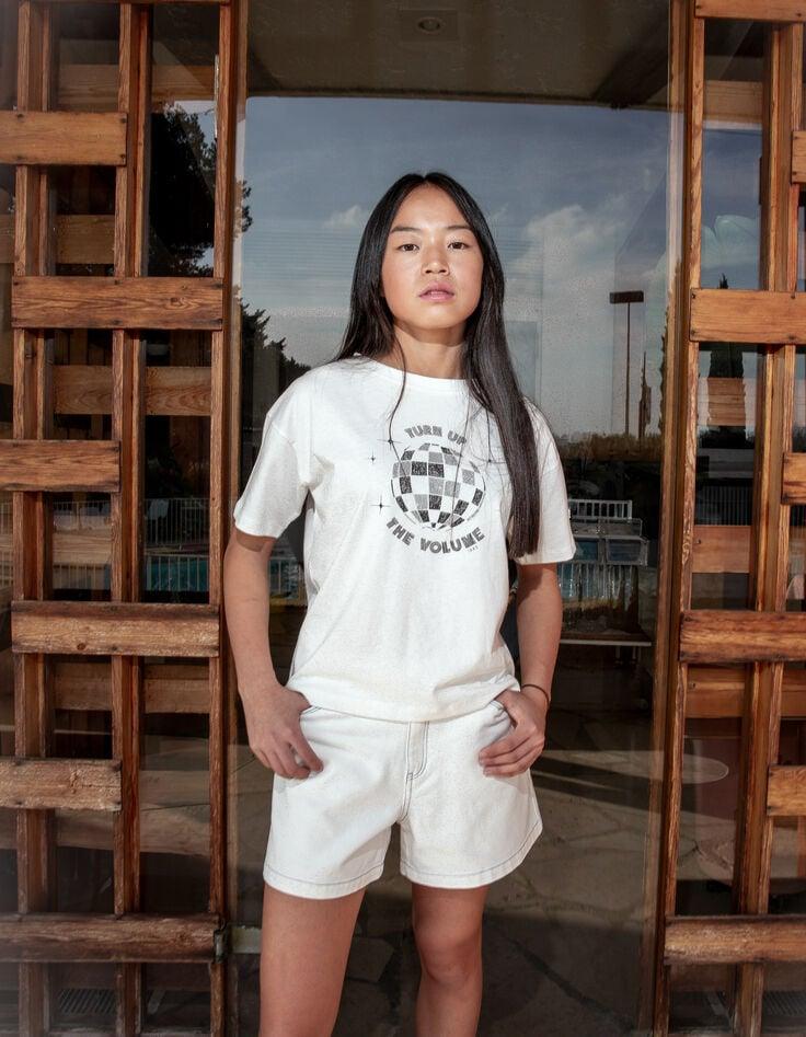 Ikks T-shirt Blanc Coton Bio Boule à Facettes Fille