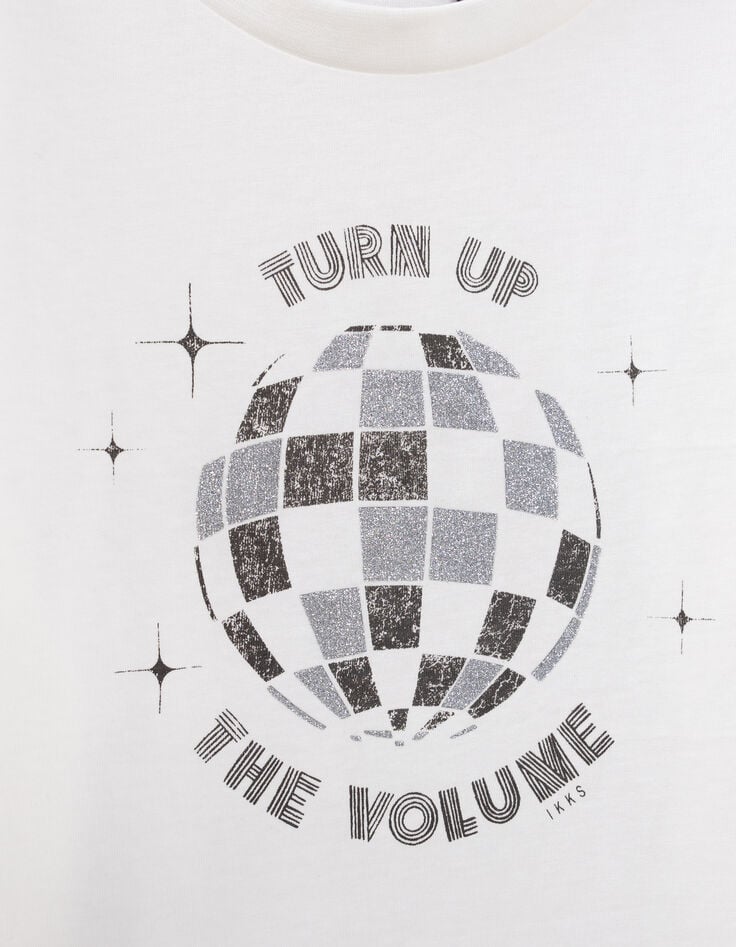 Ikks T-shirt Blanc Coton Bio Boule à Facettes Fille