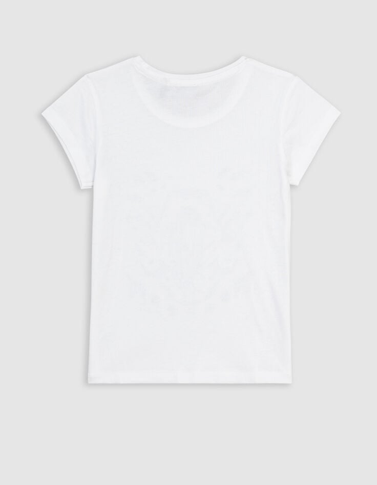 Ikks T-shirt Blanc Coton Bio Décor Aquatique Pailleté Fille