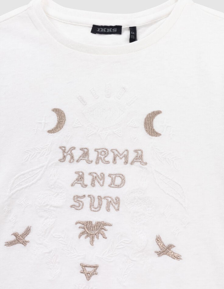 Ikks T-shirt Blanc Coton Bio Dentelle Et Broderies Fille