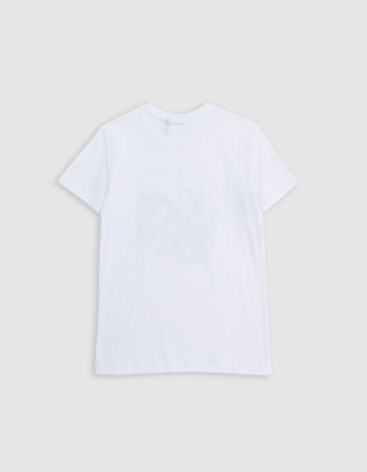 Ikks T-shirt Blanc Coton Bio Flocage Logo Et Raie Garçon