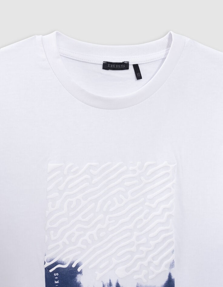 Ikks T-shirt Blanc Coton Bio Flocage Ondes Marines Garçon
