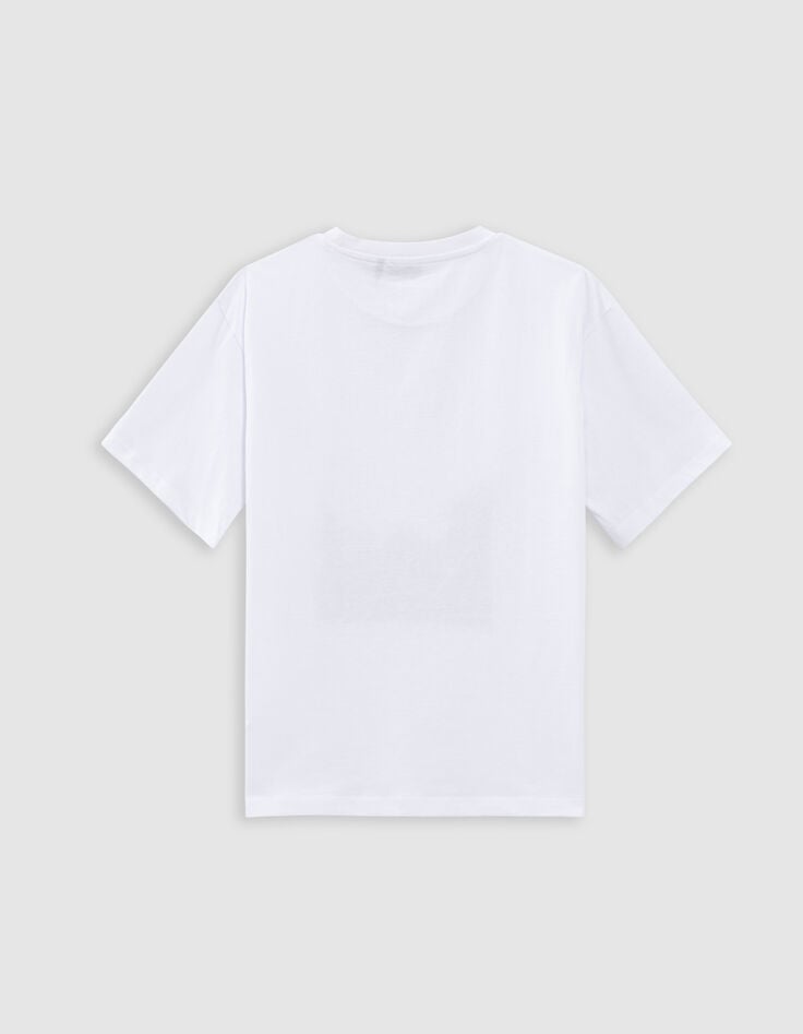Ikks T-shirt Blanc Coton Bio Flocage Ondes Marines Garçon