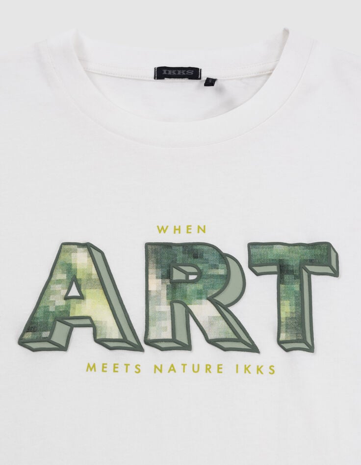 Ikks T-shirt Blanc Coton Bio Maxi Message Pixellisé Garçon