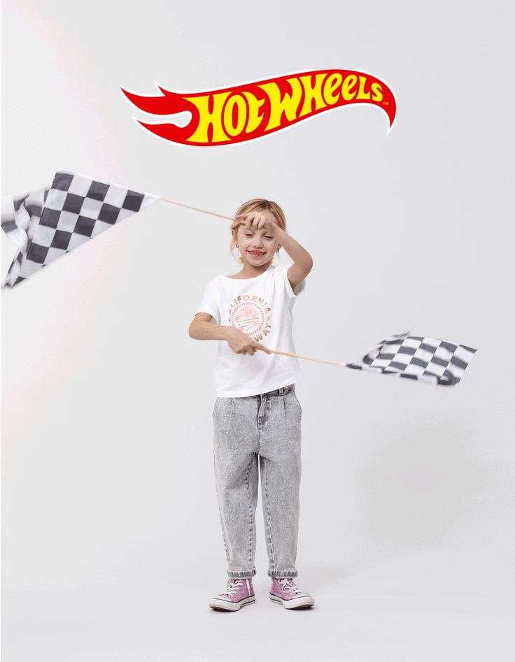 Ikks T-shirt Blanc Coton Bio Palmiers HOT WHEELS X IKKS Fille