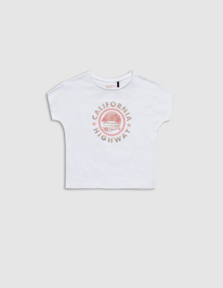 Ikks T-shirt Blanc Coton Bio Palmiers HOT WHEELS X IKKS Fille