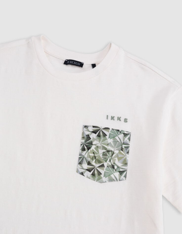 Ikks T-shirt Blanc Coton Bio Poche Tissu Liberty Garçon