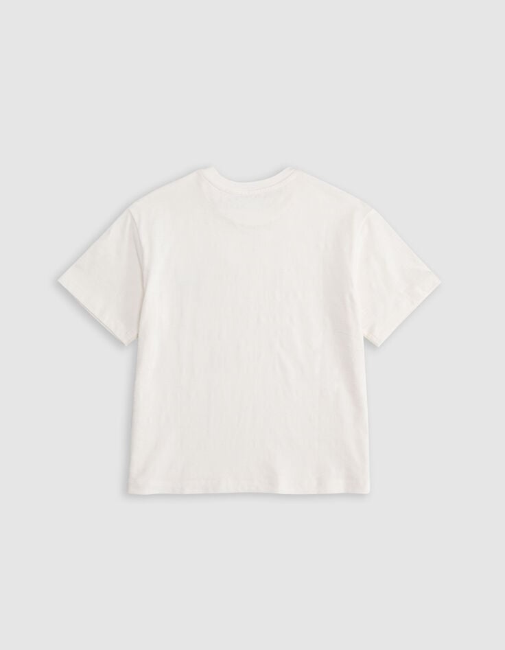 Ikks T-shirt Blanc Coton Bio Poche Tissu Liberty Garçon