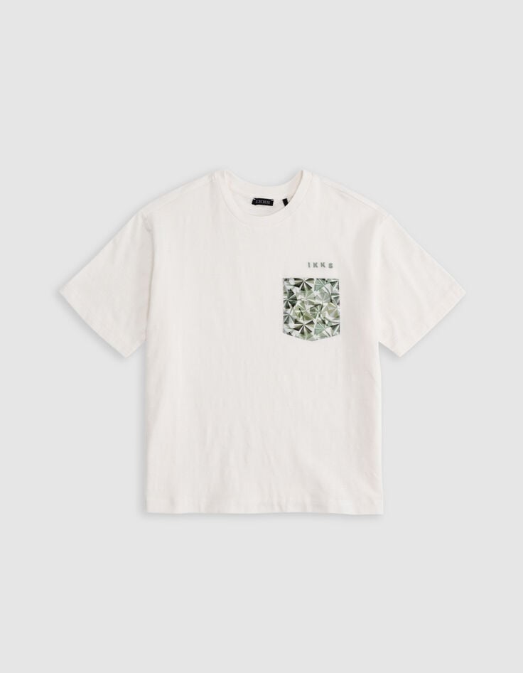 ikks T-shirt blanc coton bio poche tissu Liberty garçon