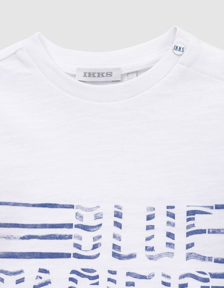 Ikks T-shirt Blanc Coton Bio Rayures Et Message Bébé Garçon