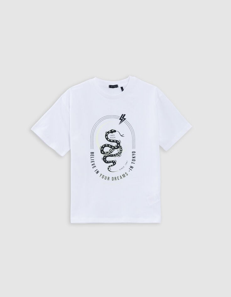 Ikks T-shirt Blanc Coton Bio Serpent Reflective Garçon
