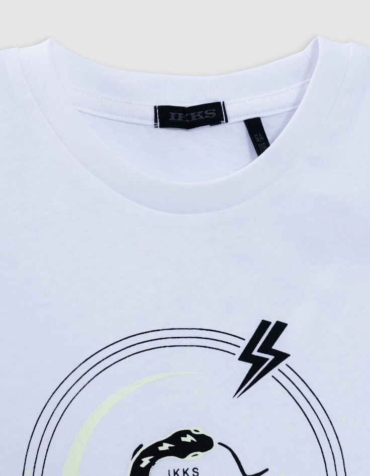 Ikks T-shirt Blanc Coton Bio Serpent Reflective Garçon