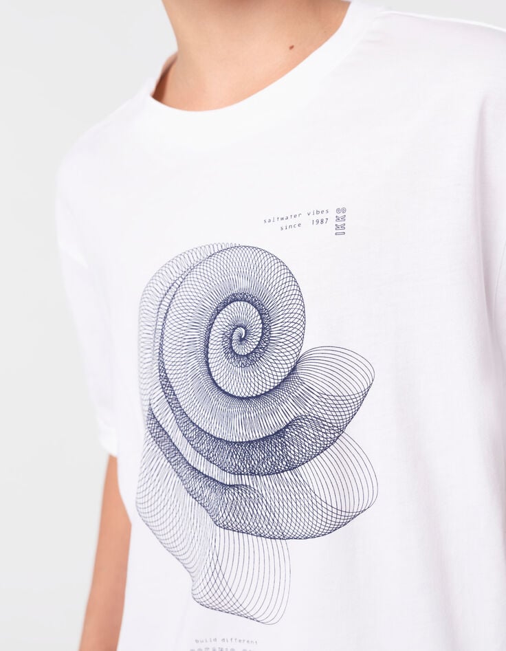 Ikks T-shirt Blanc Coton Bio Spirale-coquillage Garçon