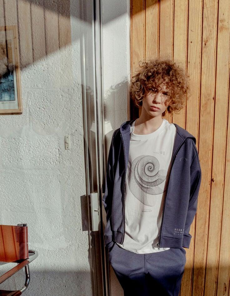 Ikks T-shirt Blanc Coton Bio Spirale-coquillage Garçon