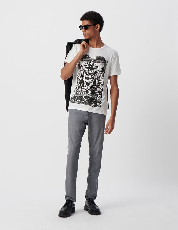 Ikks T-shirt Blanc Coton Bio Squelettes-guitaristes Homme