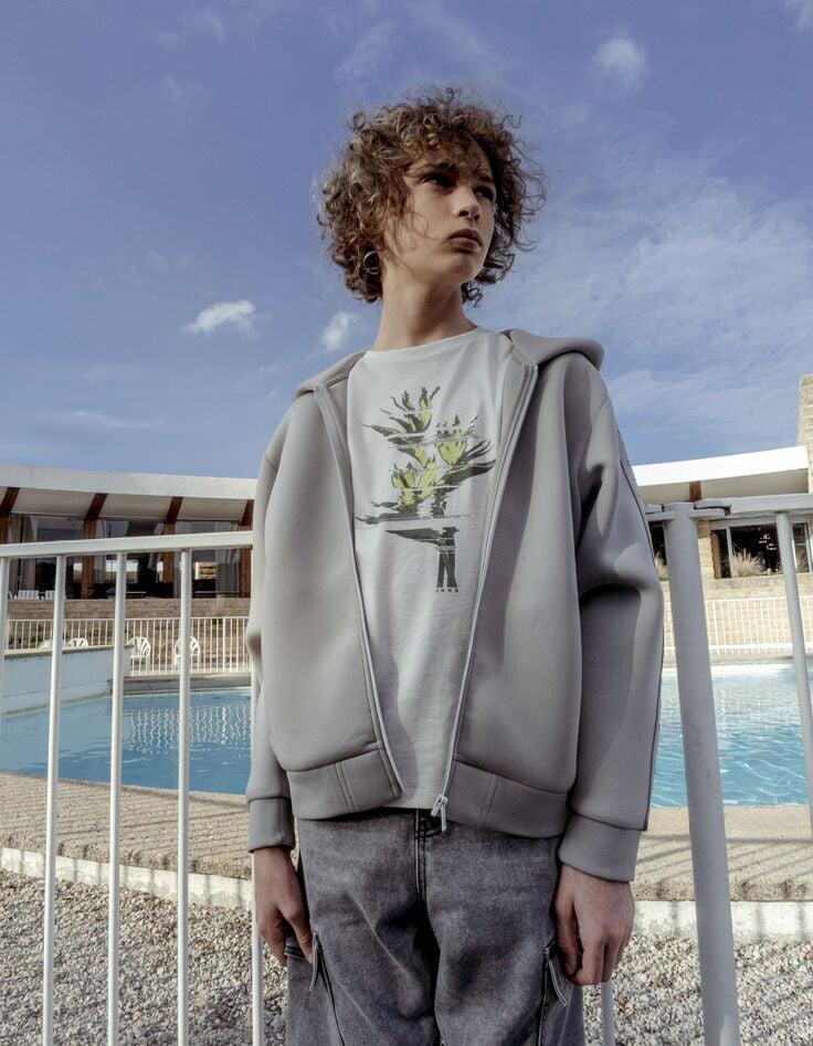 Ikks T-shirt Blanc Coton Bio Visuel Feuillage Pixellisé Garçon