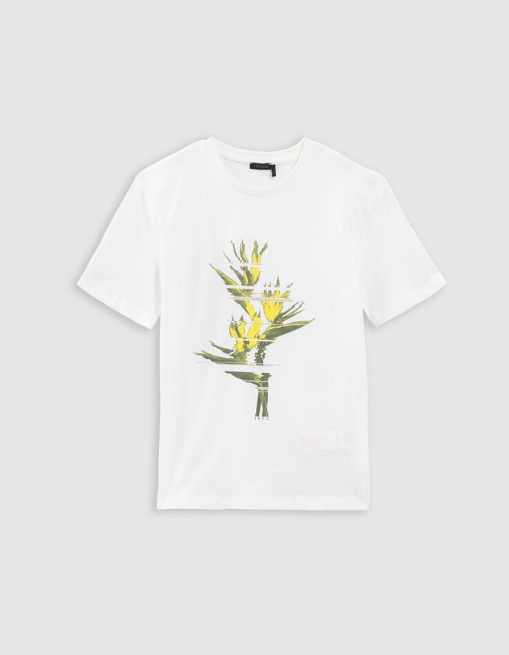 Ikks T-shirt Blanc Coton Bio Visuel Feuillage Pixellisé Garçon