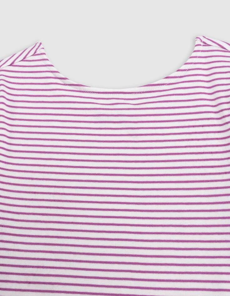 Ikks T-shirt Blanc Fines Rayures Violet Clair Fille