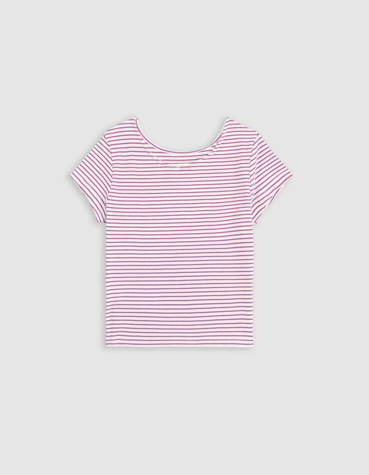 Ikks T-shirt Blanc Fines Rayures Violet Clair Fille