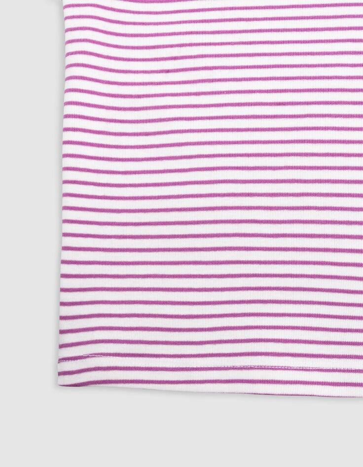 Ikks T-shirt Blanc Fines Rayures Violet Clair Fille