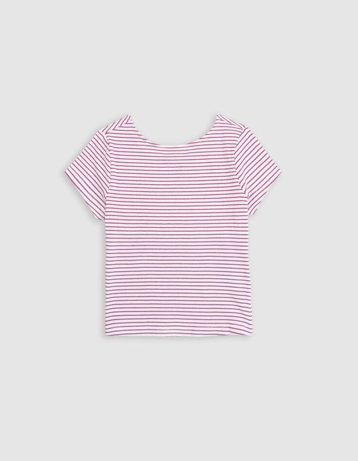 ikks T-shirt blanc fines rayures violet clair fille