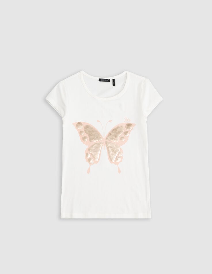 Ikks T-shirt Blanc Manches Ballon Bi-matières Fille