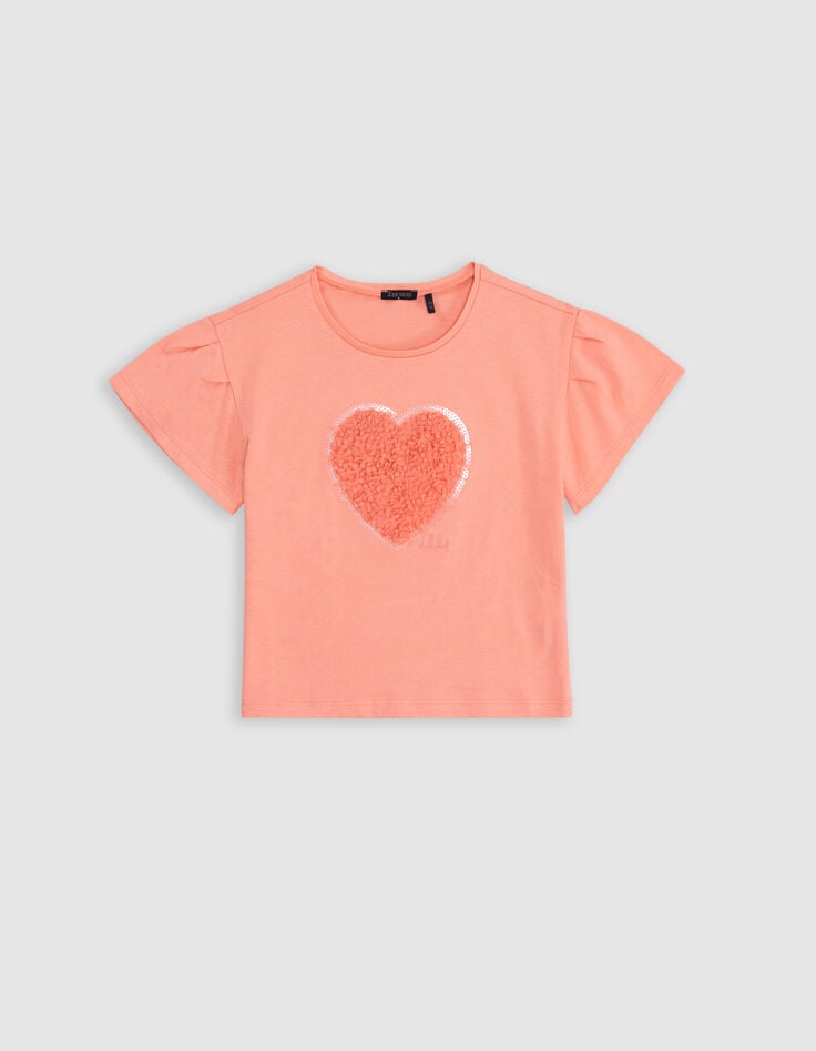 Ikks T-shirt Corail Coton Bio Coeur En Relief Fille