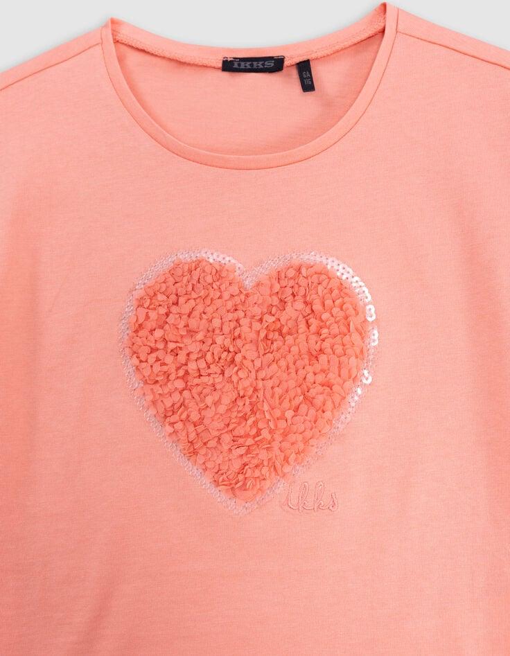 Ikks T-shirt Corail Coton Bio Coeur En Relief Fille
