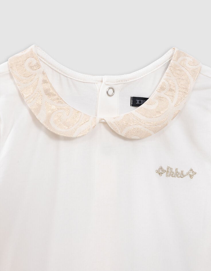 Ikks T-shirt écru Col Claudine Jacquard Boutons Dos Fille