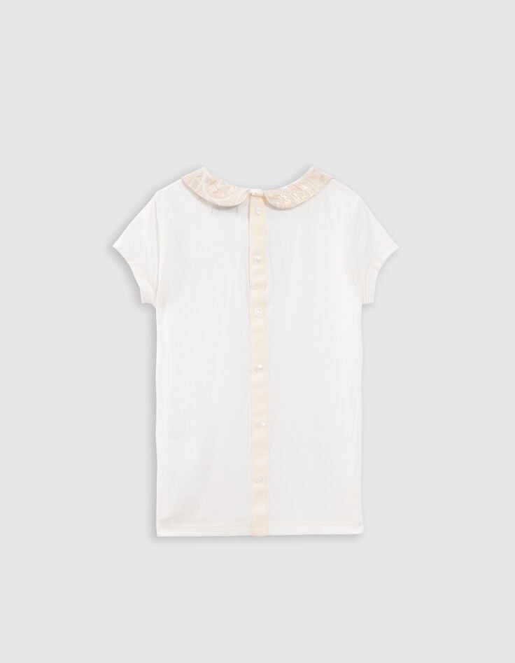 Ikks T-shirt écru Col Claudine Jacquard Boutons Dos Fille