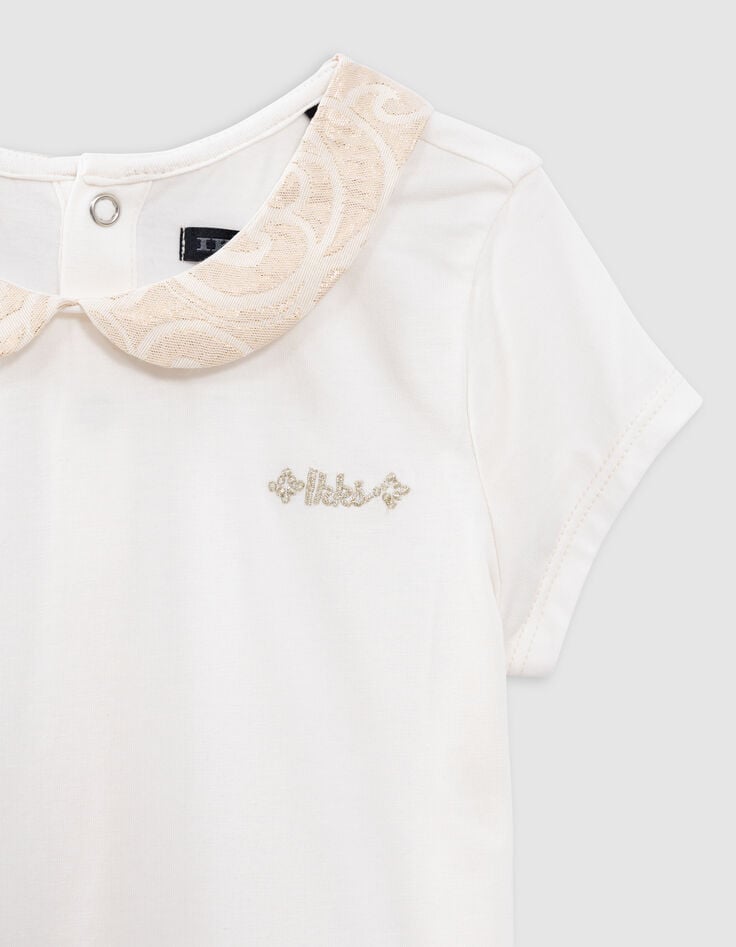 Ikks T-shirt écru Col Claudine Jacquard Boutons Dos Fille