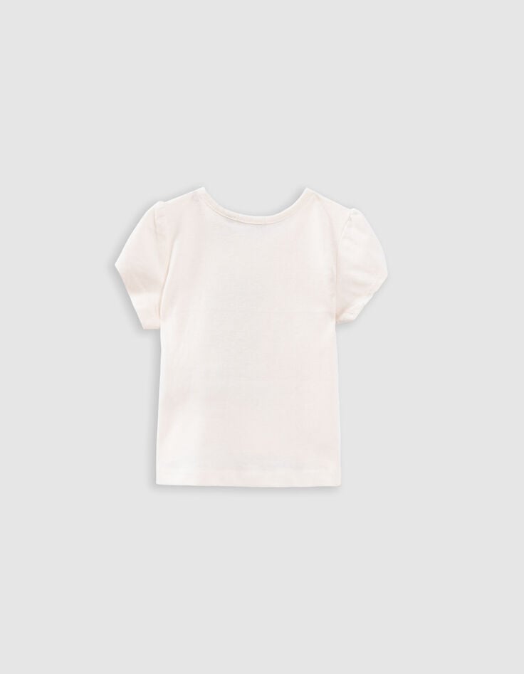 Ikks T-shirt écru Coton Bio Chat-sirène Pailleté Bébé Fille