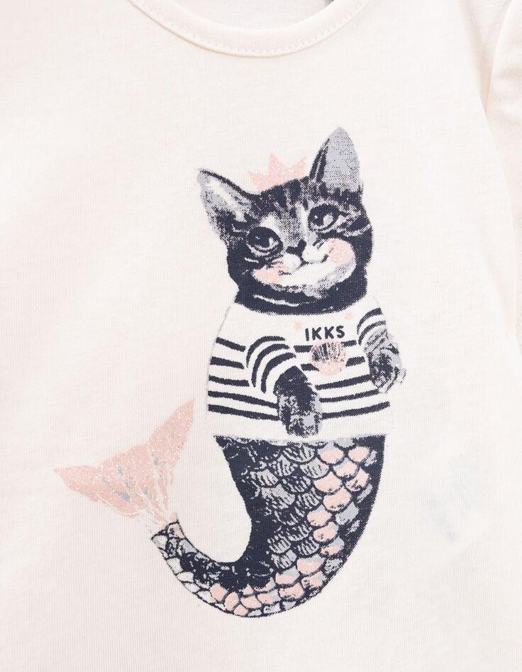 Ikks T-shirt écru Coton Bio Chat-sirène Pailleté Bébé Fille
